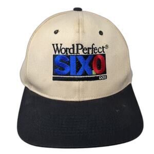 Word Perfect Six.0 Snapback Hat Beige One Size Embroidered Colorblock Vintage